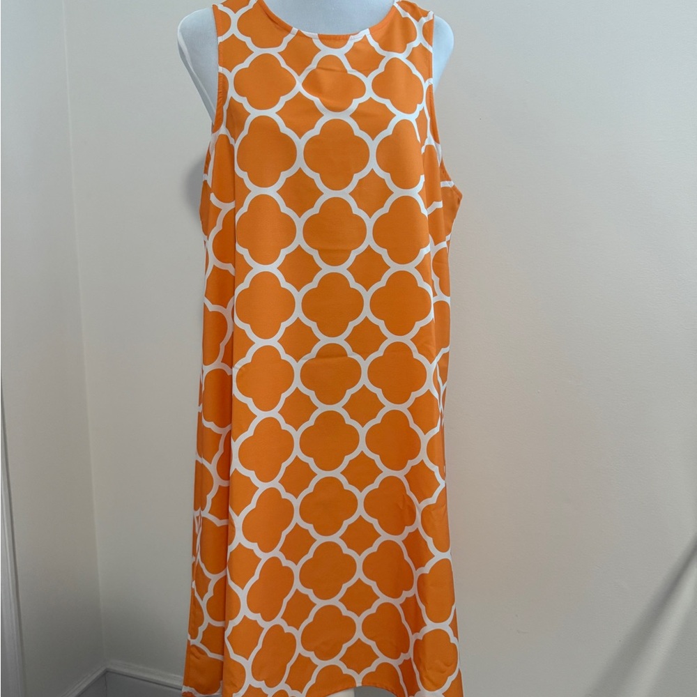 Orange and White Sleeveless Dress